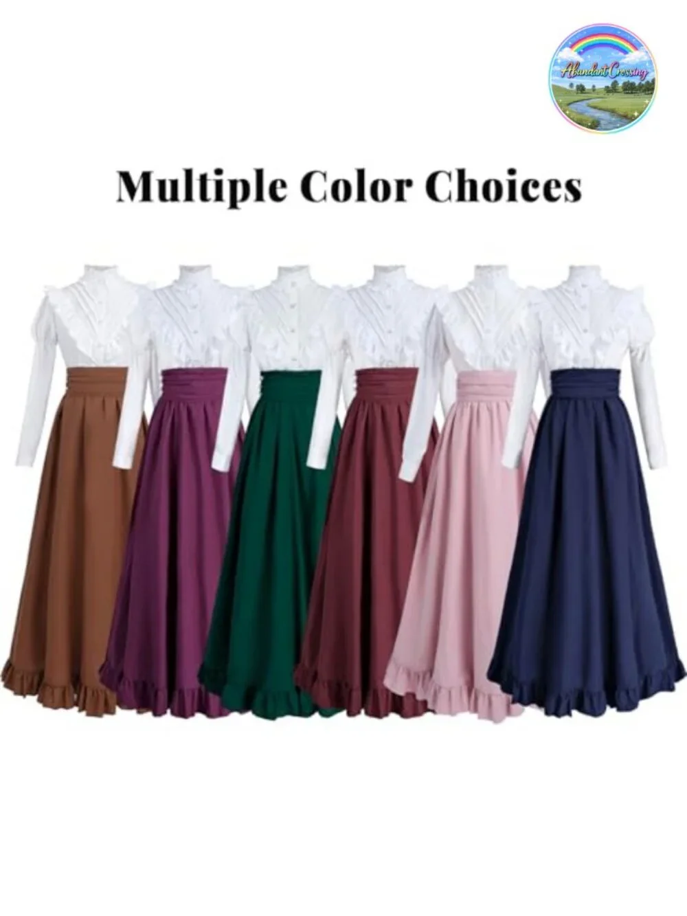 Victorian 2-Piece Dress Set Ruffled Ball Gown Blouse Skirt Belt Costume